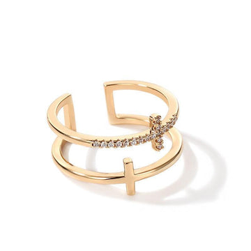 Elegant Silver Color Double Cross Flashing AAA Zircon Crytals Open Rings for Women - Christian Fashion Jewellery - The Jewellery Supermarket